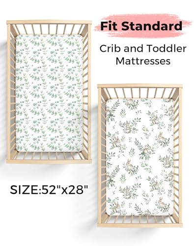 Image of Crib Sheets for Boys and Girls, 2 Pack Fitted Baby Sheets for Standard Toddler Mattress 28 inch x 52 inch, Soft Breathable Jersey Knit Baby Bedding (Sage Trail)