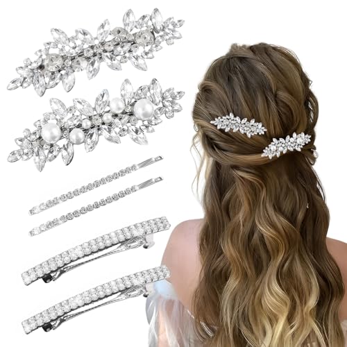 6 fermagli per capelli con strass, accessori per capelli da donna, accessori per capelli con strass scintillanti, colore argento, per donne e ragazze, damigelle d'onore, feste di nozze, compleanni