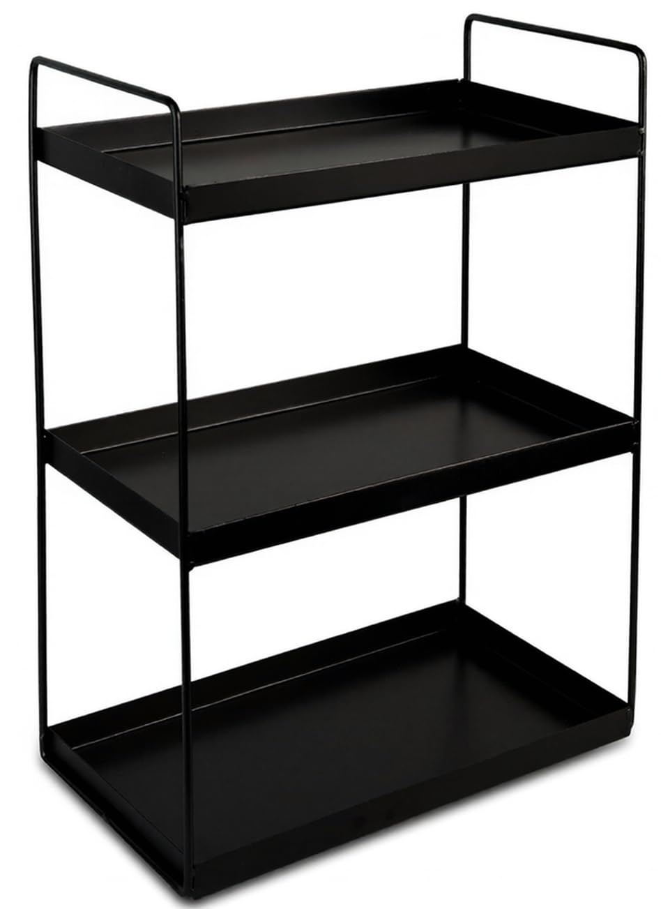 SJC GLOBAL Premium 3 Tier Heavy Duty Metal Storage Rack – Multipurpose Kitchen Spice Organizer, Masala Stand, Bathroom Shelf & Cosmetic Holder – Freestanding Matte Black-image-46