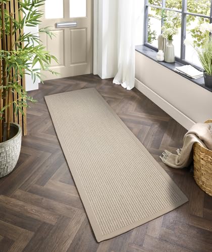 Image of Sisal Boucle Rug Durable Natural Flatweave Non Slip Rugs with Stylish Cotton Borders for Hallways, Kitchens & Living Rooms Carpet Beige Border, Runner 67 x 200 cm (2'2"x6'7")