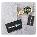 Imagen de Alienwork Reloj Hombre Mujer Oro Pulsera de Metal Acero Calendario Fecha Verde Elegante