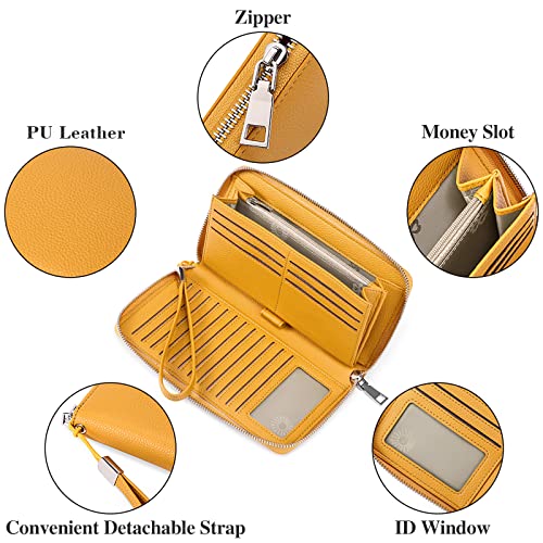 Goiacii Womens Wallet Rfid Blocking Leather Zip Around Wallet Large Capacity Long Purse Credit Card Clutch Wristlet #TOP1