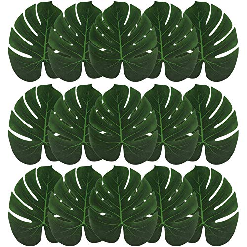 ExeQianming Lot de 15 feuilles de palmier artificielles pour décoration hawaïenne, luau, safari, jungle, plage, fête à thème, mariage, 29 x 35 cm Cover