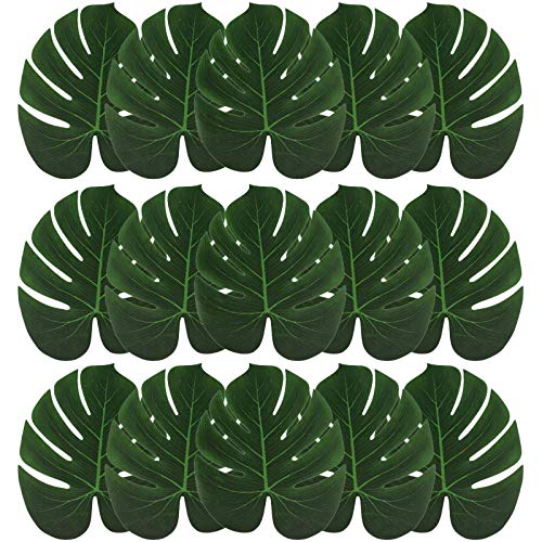 ExeQianming Lot de 15 feuilles de palmier artificielles pour décoration hawaïenne, luau, safari, jungle, plage, fête à thème, mariage, 29 x 35 cm