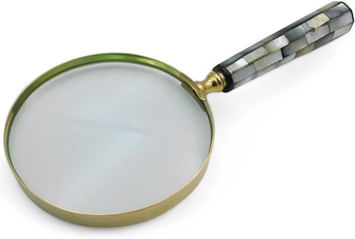 Solid Brass Elegant Mother of Pearl Handle Magnifying Glass Handheld 10x Magnifying Glass Lens, Antique Magnifier, Reading, Inspection, Coin & Stamp, Astrologer.
