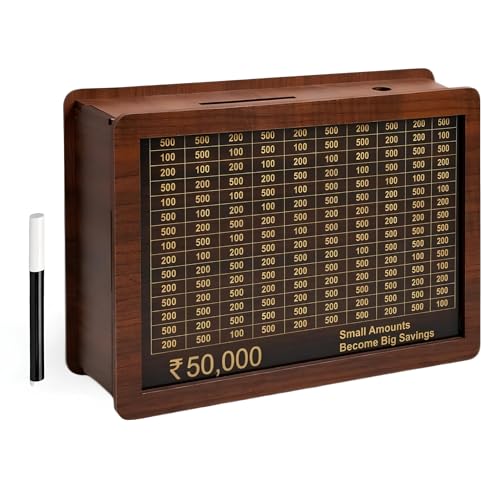 Image of PulGos 50k Wooden Money Saving Box with Marker, Goal Counter Piggy Bank