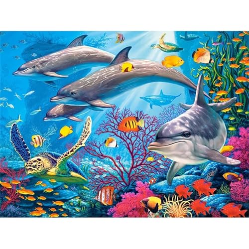 Broderie Diamant Kit Complet animaux de la mer mosaïque strass ronds 100x150cm