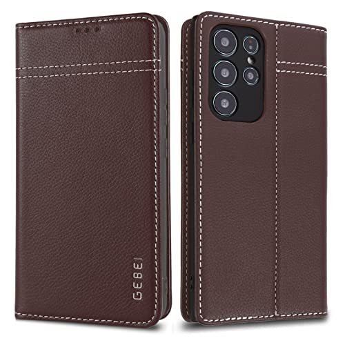 Coque Galaxy S22 Ultra en cuir véritable marron étui chic