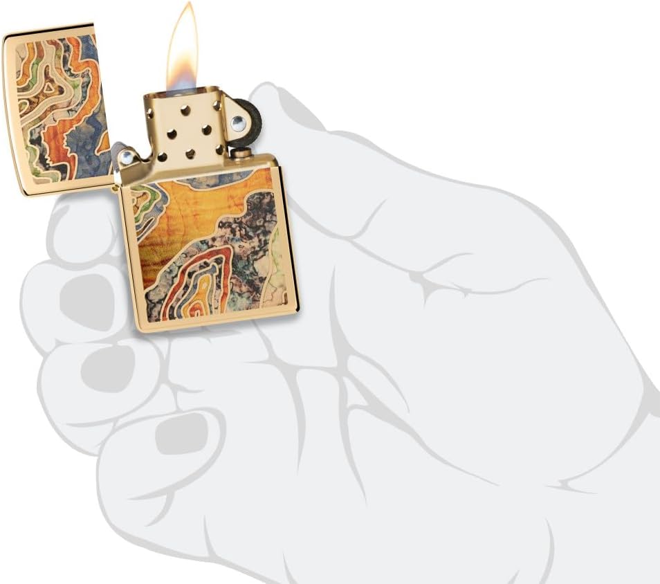 Zippo Topo Map High Polish Brass Pocket Lighter