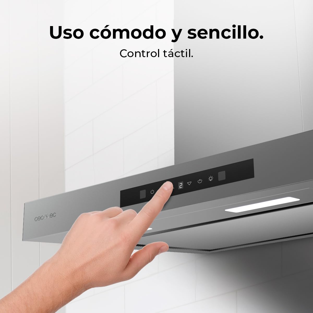 Cecotec Campana Extractora 90 cm Flux TT 908000 Glass Black A++, Clase A, 210W, Fuerza de succión de 800 m³/h, Acabado inoxidable, Control táctil, Hand Movement Control, Delay Funtion, Iluminación LED