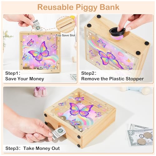 Image of MHJY Wooden Piggy Bank for Kids Personalizable DIY Coin Bank for Girls Boys