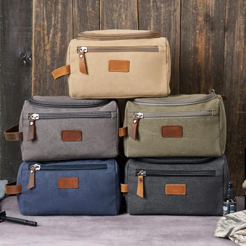 Travel Toiletry Bag for Men, Large Water-resistant Shaving Bag Toiletries Organizer, Canvas Dopp Kit, Multi-functional and Stylish, Bathroom Dopp Kit Shaving, Ideal for Travel, Camping, Gym- Green2