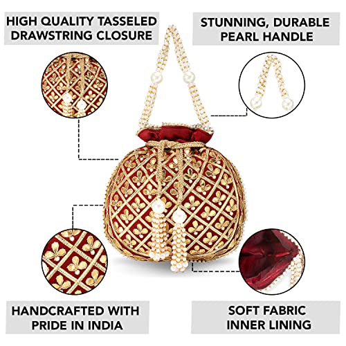 Image of Aheli Embroidered Potli Bag Gift for Women Handmade Ethnic Purse Evening Handbags Stylish Bridal Fashion Clutch Bag