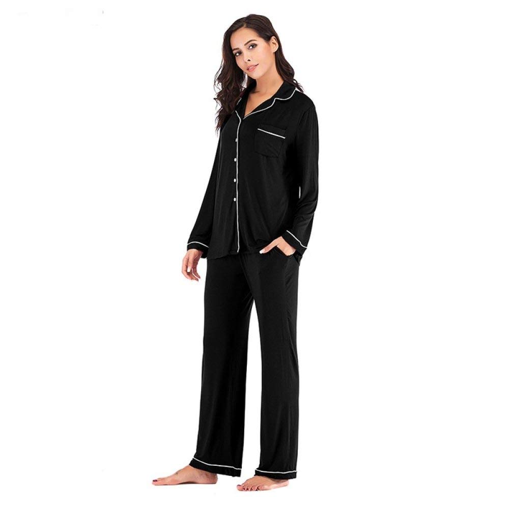 Conjunto De Pijamas De Mujer,Conjunto De Pijama Suave Clásico De Color Puro Modal De Algodón Con Botones Pjs Top & Bottoms Ladies Ropa De Dormir De Manga Larga Ropa De Dormir Para Todas Las Estacio