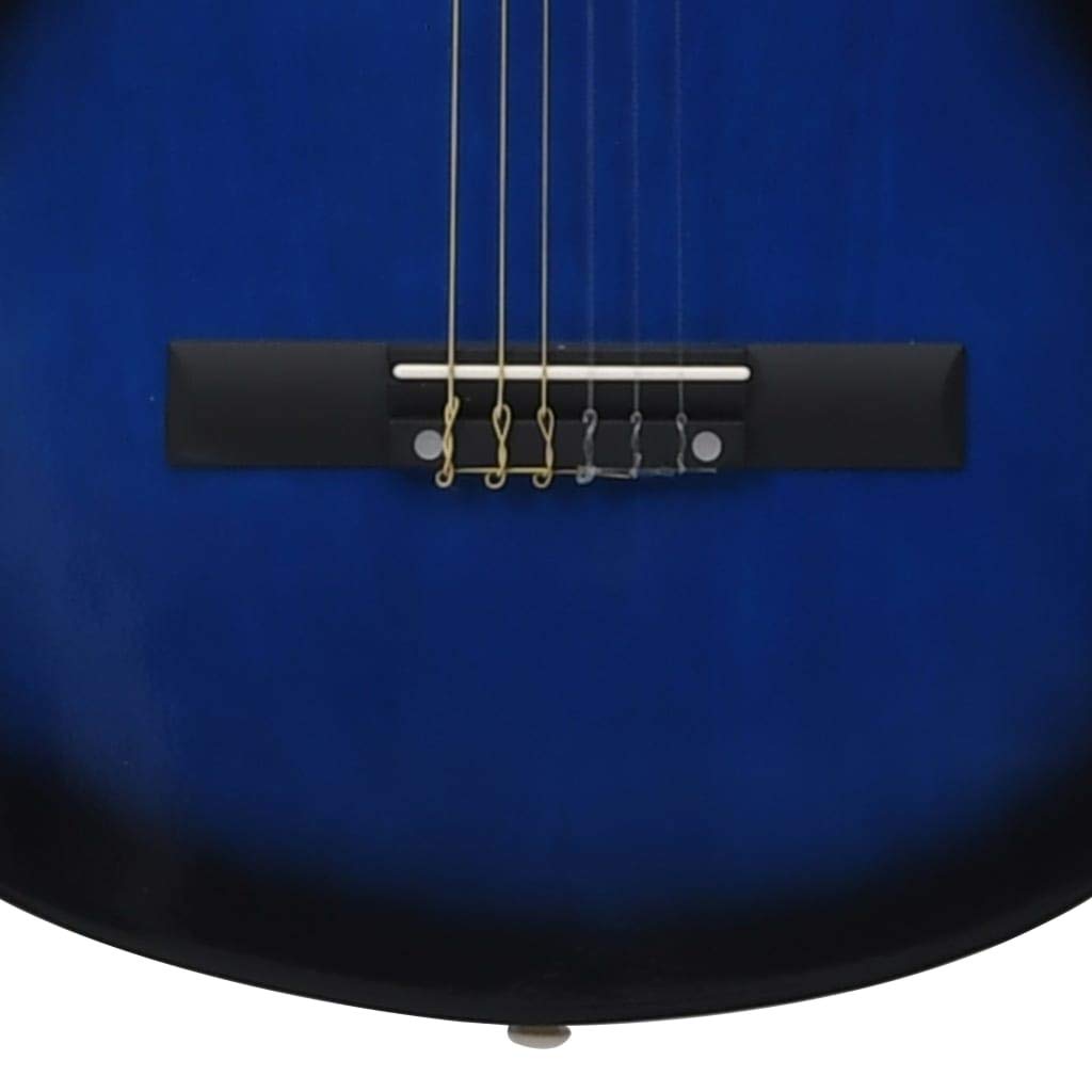 Guitarra española clásica niños y Principiantes Madera de Tilo, Color Azul, tamaño Completo 4/4