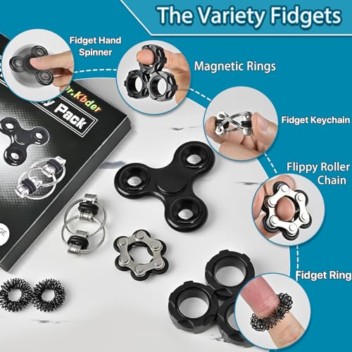 Fidget Toys Adults Pack 6PC, Christmas Stocking Stuffers for Teen Boy Fidgets for Classroom Cool Gadget Desk Toys for Teens Figette Spinner Figits Ring ADHD Autism Must Have Stress Anxiety Relief Toy - Image 4