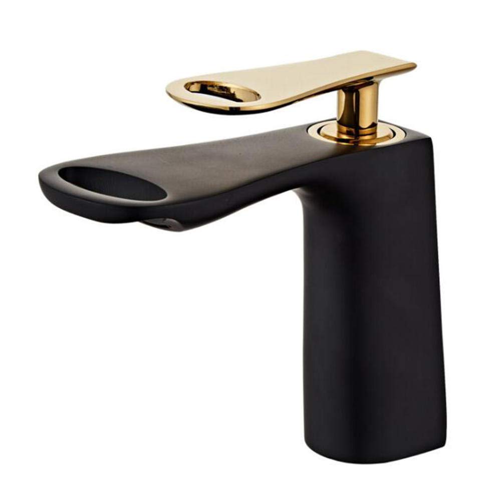 Mitigeur lavabo cascade robinet de salle de bain en laiton noir et rose