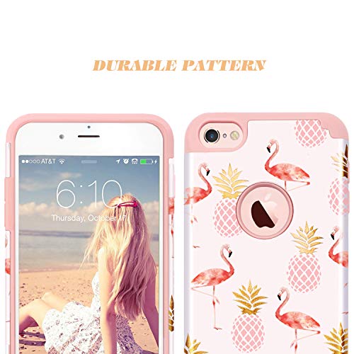 Fingic Phone Case Compatible For Iphone 6/Iphone6S,Summer Pineapple&Flamingos Pattern Cute Case Hard Pc&Soft Silicone Case For Girls Cover For Apple Iphone 6/6S,Pink #TOP2
