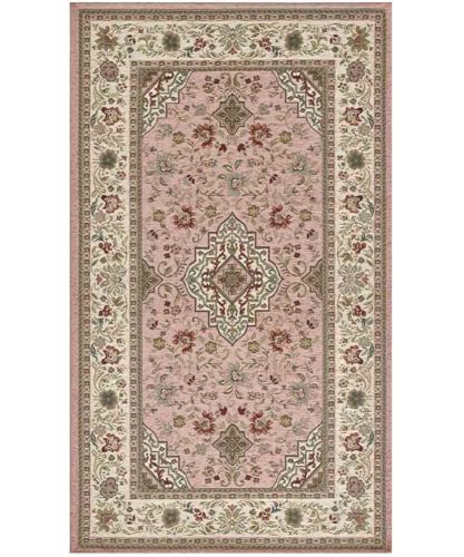 Klassische orientalische Teppiche Tabriz Rosa aus Chenille, Mehrzweck, waschbar, rutschfest, 65 x 110 cm, 2 Stück