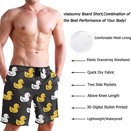visesunny Men's Swim Trunks White Yellow Rubber Ducky Quick Dry Beach Holiday Party Swim Shorts2