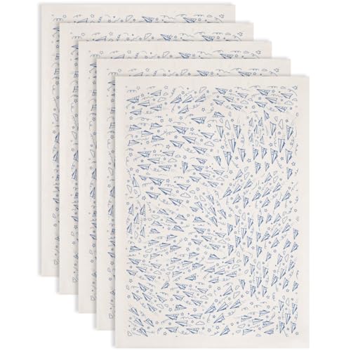 SUPERDANT 5 hojas de papel de transferencia bajo esmaltado, diseño de avión de papel azul, estrella de cerámica, calcomanías para tazas, platos, jarrones, arcilla, cuencos ardientes, aptos para