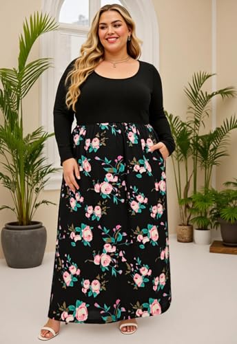 Image of Nemidor Women Plus Size Casual Maxi Dress Long Fall Pockets