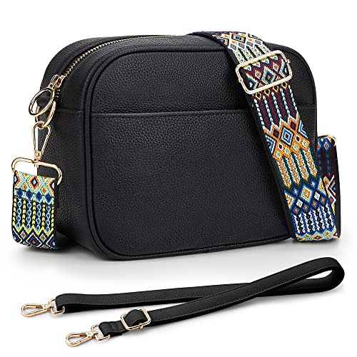 KALIDI Damen Umhängetasche, stylisch Veganem Leder Breiter Gurt Crossbody Schultertasch mit 2 abnehmbarem Schultergurt für tägliches Arbeiten, Einkaufen, Verabredungen, Reisen