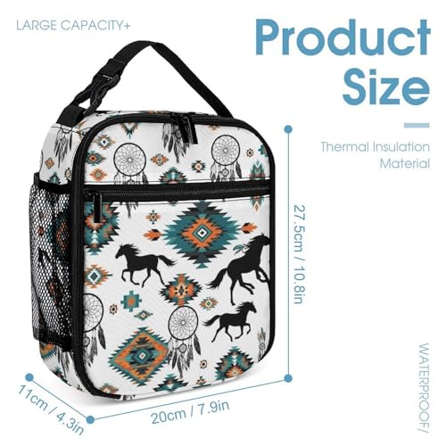 Backpack Book Bags with Lunch Box Storage Bag Backpack Set Daypack with Lunch Bag and Cosmetic Bags (Southwestern Aztec Horse (2)(002))4