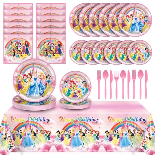 97 Pcs Princess Birthday Party Decorations, Princess Plates and Napkins Tableware for Party, Prin...