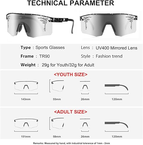 Miniatura 5 de Gafas de sol de béisbol de dos tamaños UV400 para adultos, niños y jóvenes, hombres y mujeres, para deportes al aire libre