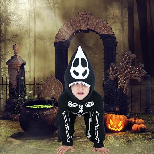Sincere Party Glow in the Dark Bat Costume Bat Hooded Jumpsuit with attached Wings for Kids M(5-7), Gid Bat Costume - Image 3