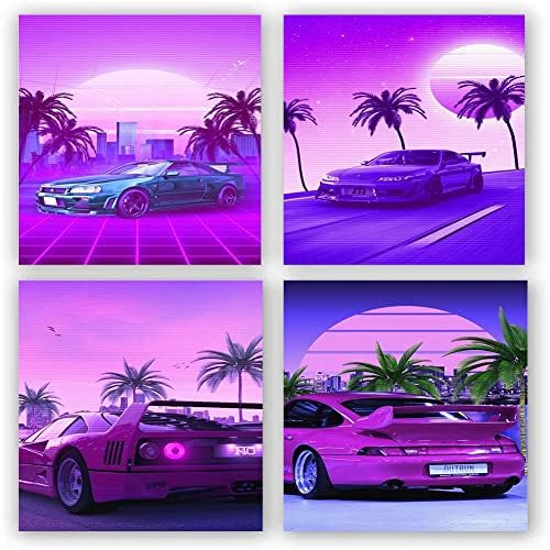Tokyo Street Racing Wall Art Prints,Tokyo Street Racing Neon Poster,Tokyo Street Racing Neon Poster,Tokyo Street Racing Neon Poster, Japanese Wall Art Modern Urban Neon Posters,Tokyo Car Canvas Art Painting for Living Room Boys Room Wall Decor, Set of 4 - (8"x10" Unframed)