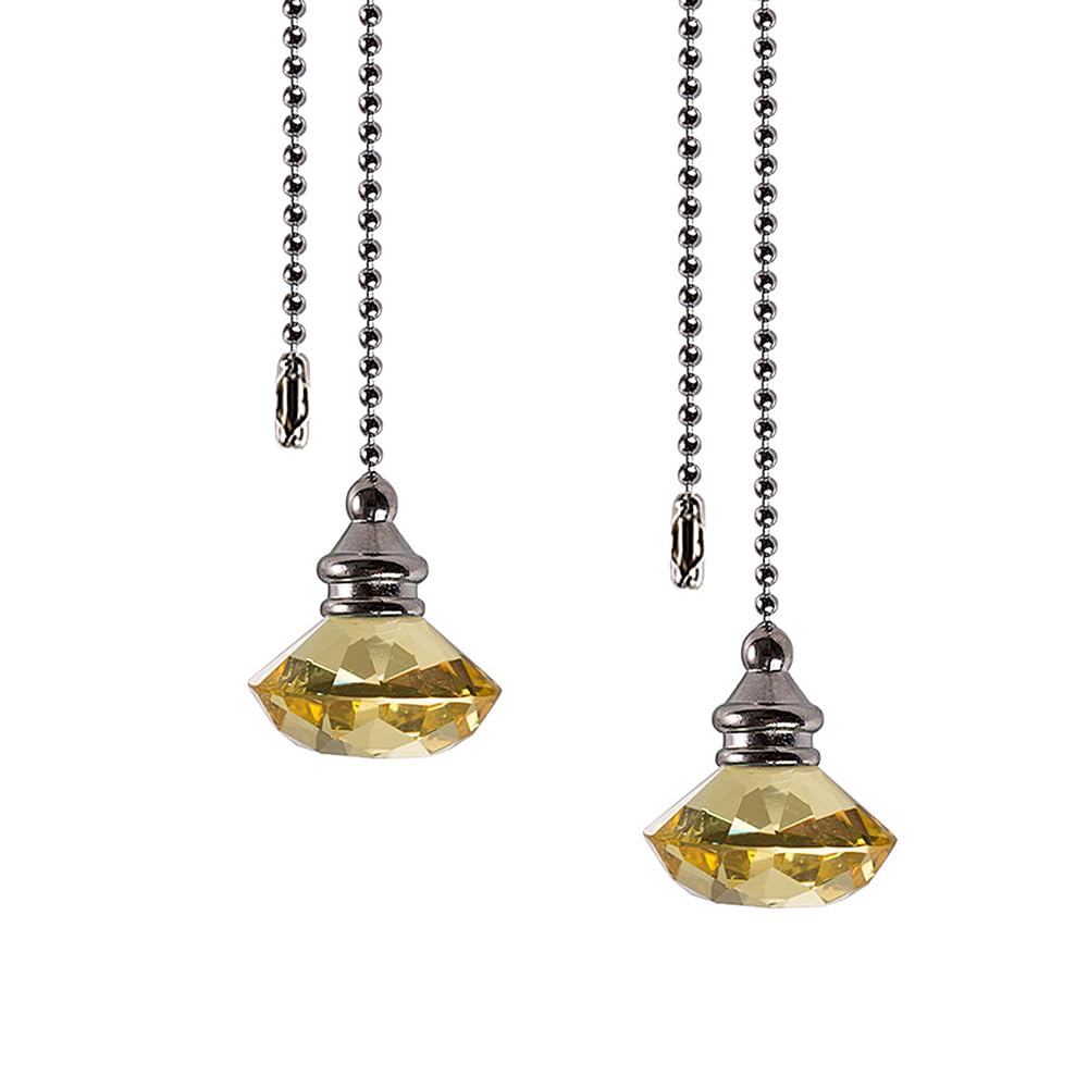 Light Pull Chain Extension, 2 Pcs 50cm Crystal Ceiling Fan Pull Chains, Ceiling Light Fan Switch Cord Pull Handle Weight Pull Cord for Bathroom Toilet Light, Yellow