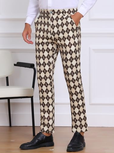 Lars Amadeus Argyle Pattern Pants for Men's Flat Front Retro Trousers Plaid Printed Golf Pants2