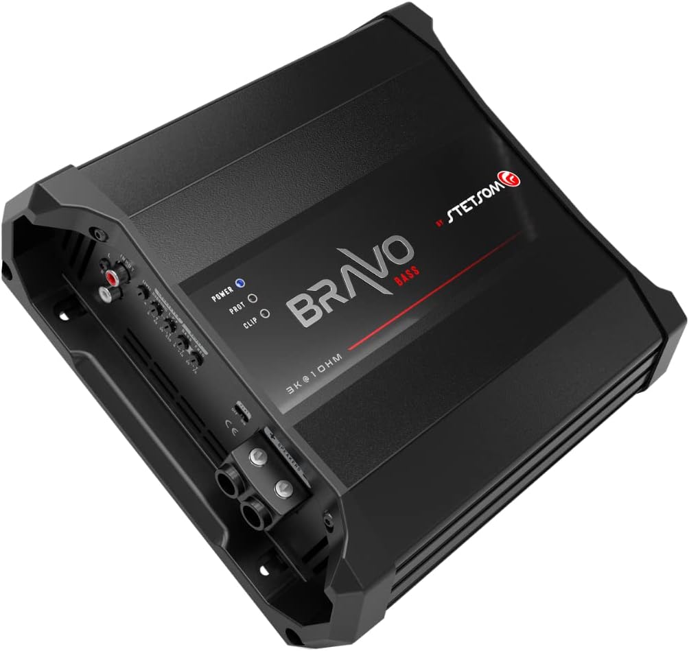 Stetsom Bravo BASS 3000 1 Ohm Mono Subwoofer Car Audio Amplifier, 3000.1 3K Watts RMS, 1Ω Stable, 3000x1, Monoblock, Sound Quality, Crossover & Bass Boost 3000W Sub Amp, Smart Coolers