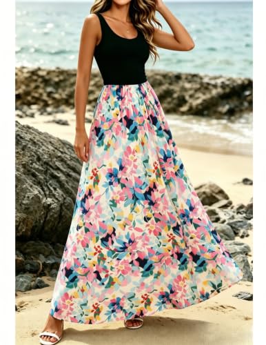 Image of Bluetime Women's Summer Boho Sleeveless Floral Print Tank Long Maxi Dress (S-3XL)