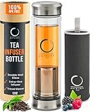 Pure Zen Tea Tumbler with Infuser - BPA Free Double Wall Glass Travel Tea Mug with Stainless Steel Filter - Leakproof Tea Bottle with Strainer for Loose Leaf Tea and Fruit Water 13 Ounce