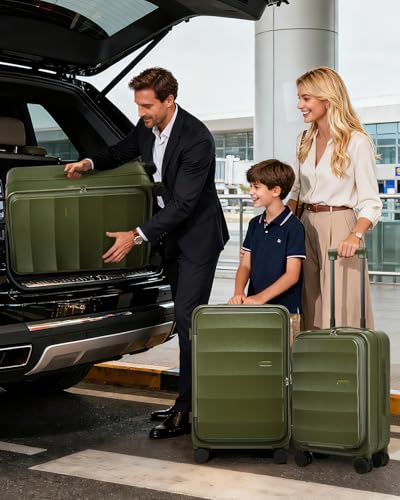 Image of Joyway Luggage Set 3 Piece Top Opening Suitcase Set with Spinner Wheel and TSA Lock, PC Hard Shell Carry on Luggage with Front Pocket for Woman Men (Green)
