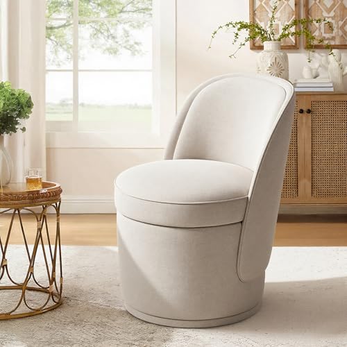 MALOL 360 Swivel Accent Chair- Comfy Living Room Armchair No-Sag Foam & Sturdy Metal Base Fully Assembled Swivel Accent Single Sofa for Bedroom Office Beige