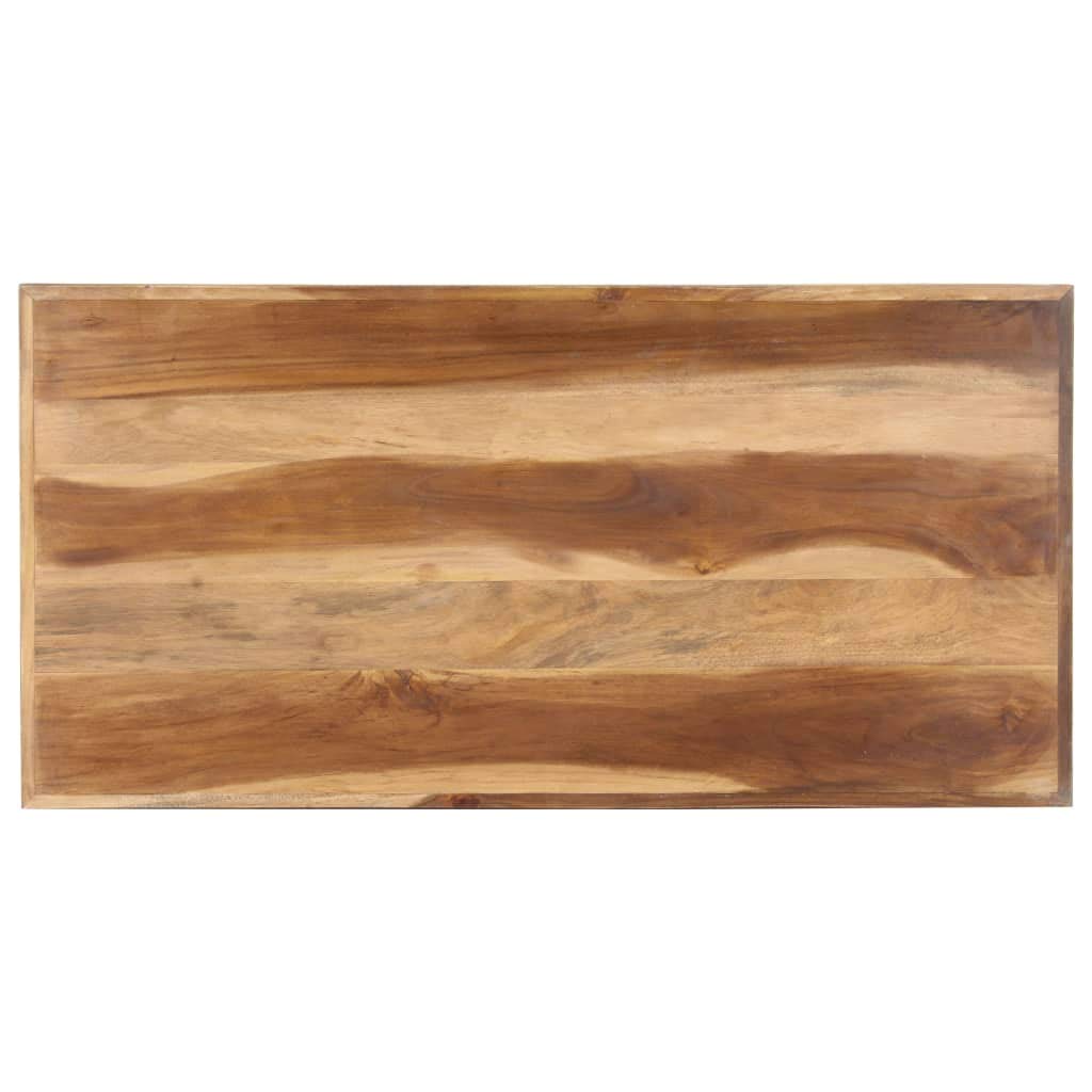 Stół do jadalni z litego drewna akacjowego i kauczukowego w kolorze miodowym, 120 x 60 x 75 cm, stalowy stelaż z krzyżem, do kuchni, jadalni, gastronomii, wytrzymały na posiłki i dla rodziny