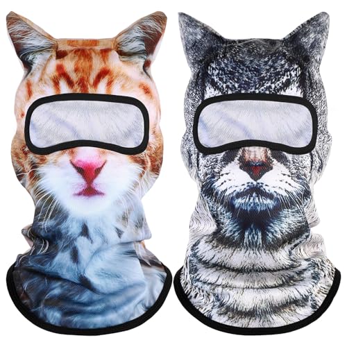 Shyyween 3D Cat Ski Mask Cat Balaclava Sheisty Dog Breathable Ice Silk Cycling Face Cover for Sunscreen Protection Outdoor(2 Pcs,Yellow and Black Cat)