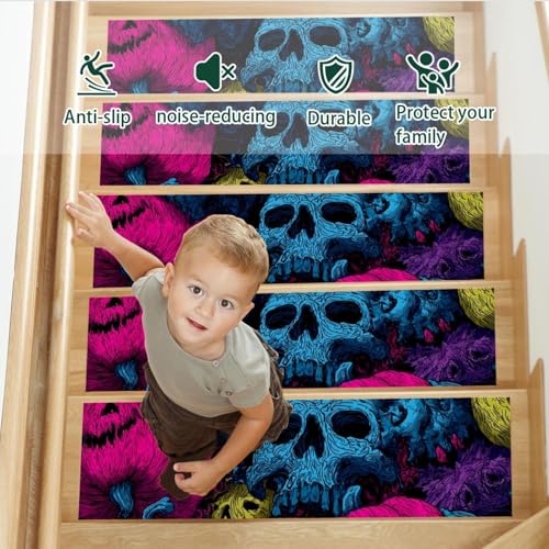 Tapis d'escalier effrayant pour Halloween protection marche bois réutilisable