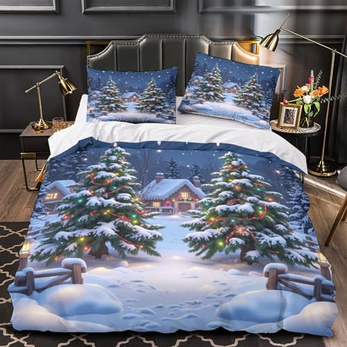 Housse de couette Noël village d'hiver lit simple 135x200cm
