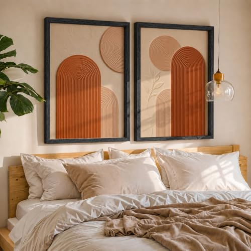Image of NoWorries Abstract Arch Wall Painting Set of 2 with Frame | Terracotta Beige Geometric Texture Artwork, Modern Minimal Boho Wall Decor for Living Room, Bedroom, Office and Home Decoration (Art-19, 17x25inch)