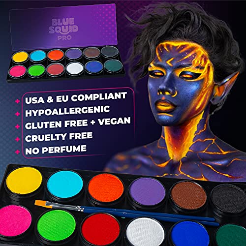 Blue Squid PRO Professional Face Paint Kit - 12x10g Classic Color Palette, 𝗡𝗘𝗪 Professional Face & Body Painting Supplies SFX, Adult & Kids, Superior Safe Paint for Sensitive Skin Halloween - Thumbnail 4