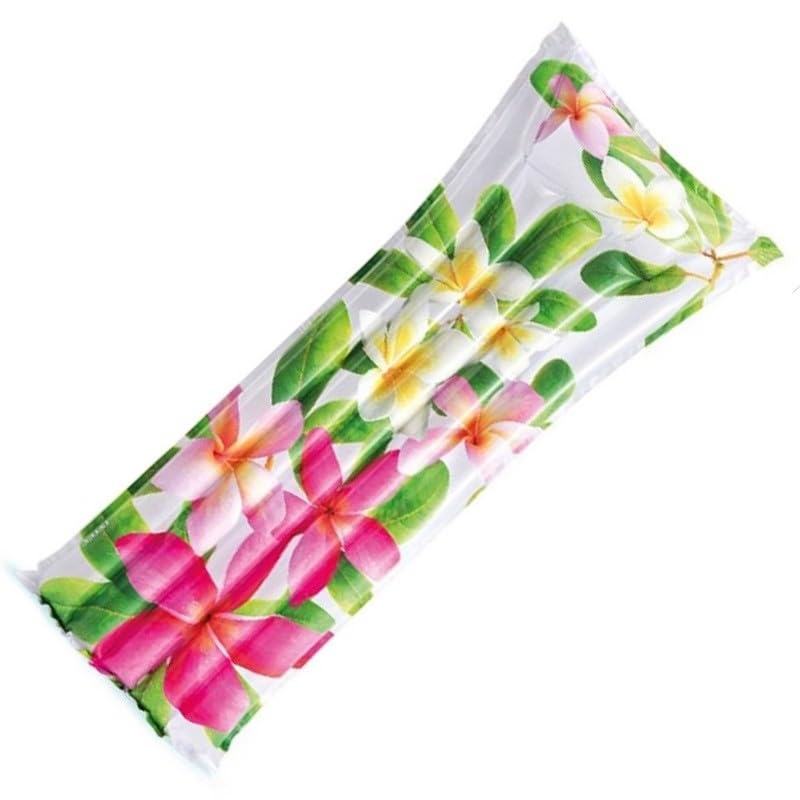 Inflatable Pool Lilo 72 Inch Fashion Lounger Float with Pillow Headrest Extra Long Air Bed Mat for Swimming Sunbathing Garden Pools Holidays Beach Trips Tropical Designs (Flowers)