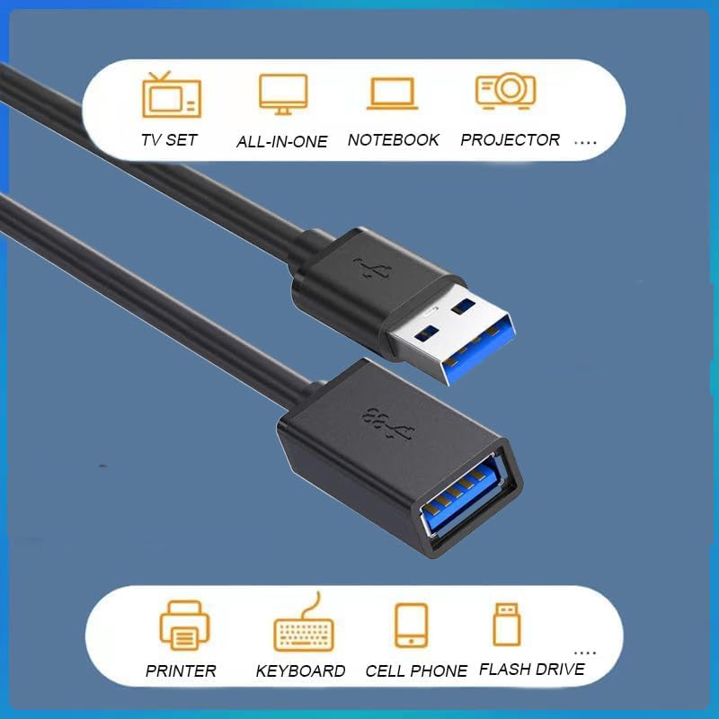 2 Pack 1.65FT USB 3.0 Extension Cable Type A Male to Female Extension Cord Withstands Fast Data Transfer Compatible with USB Keyboard, USB Hub, Mouse, Webcam, Printer, Hard Drive and More image 5