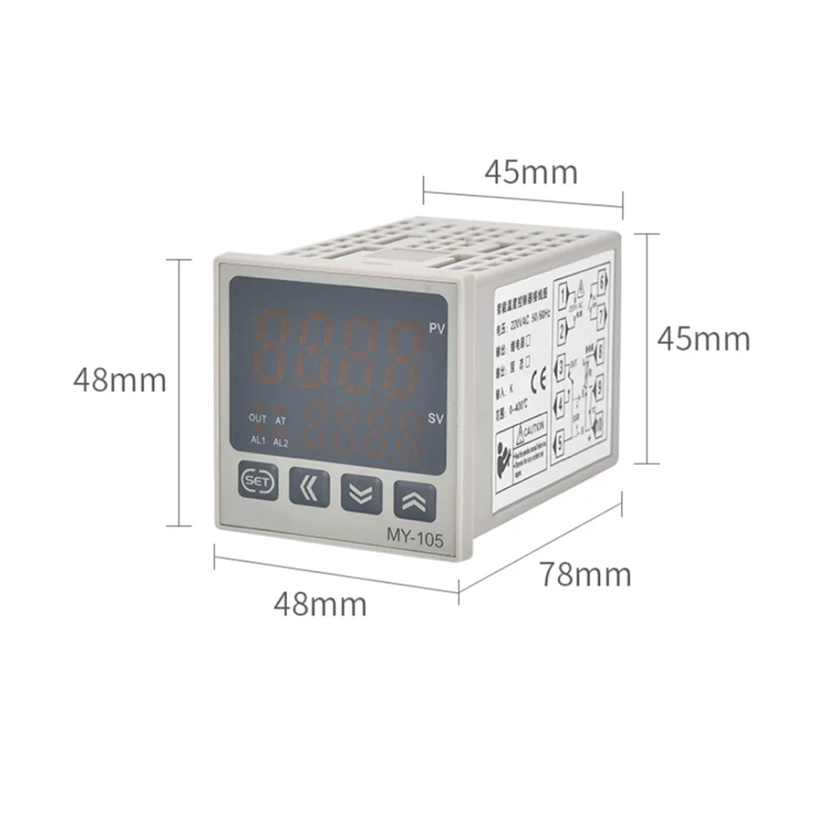 RWRAPS regolatore Temperatura pid Regolatore di Temperatura con Display a LED 240VAC Controllo di Regolazione PID PV SV 0-400℃ MY-105 48 * 48mm 50/60Hz (Color : K Relay Output)