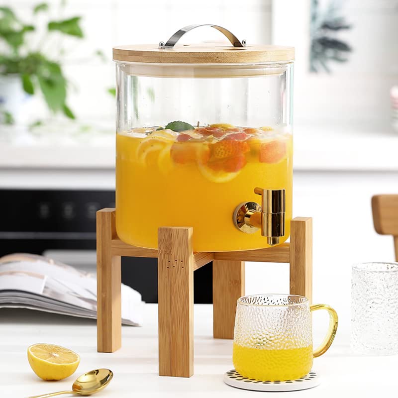 Bottiglia di acqua fredda 5L Brocca di acqua fredda con rubinetto Dispenser di bevande in vetro Vaso di vetro Secchio per bevande self-service Barattolo di tè al sole con coperchio Dispenser per