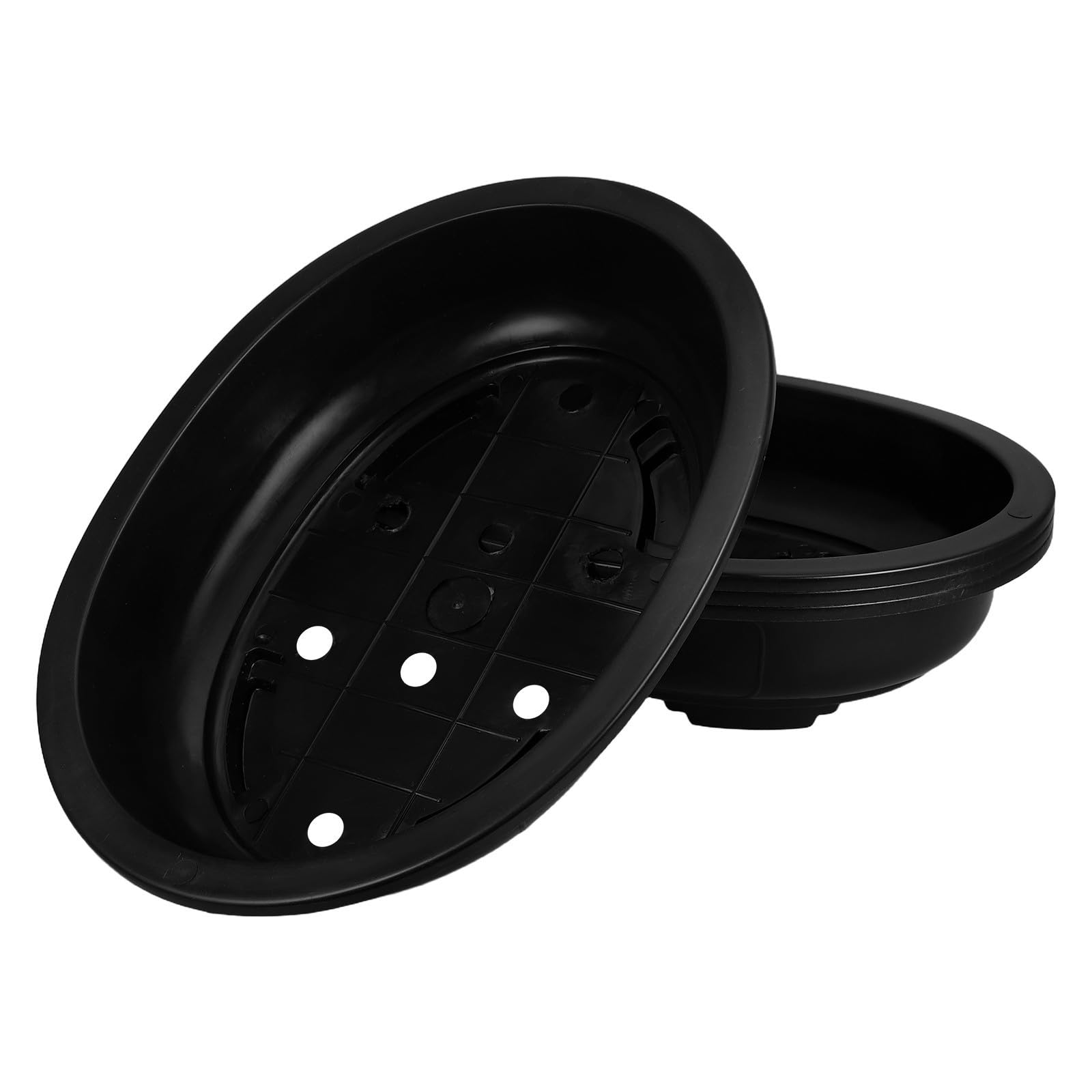 Grand pot de fleurs d'extérieur plastique noir lot de 4 pots ovales pour gain de place jardin